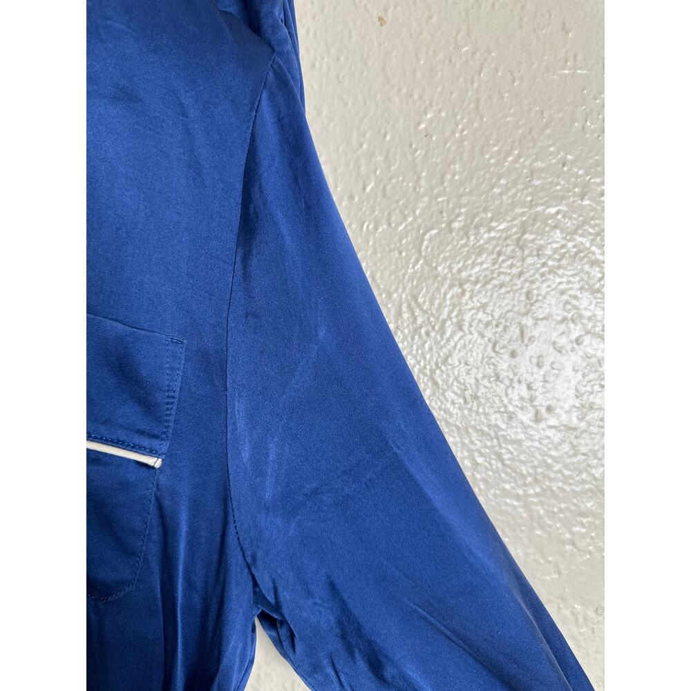 Naked Cashmere Florence Pajama Set 100% Silk Blue White Piping Womans M - Picture 12 of 12
